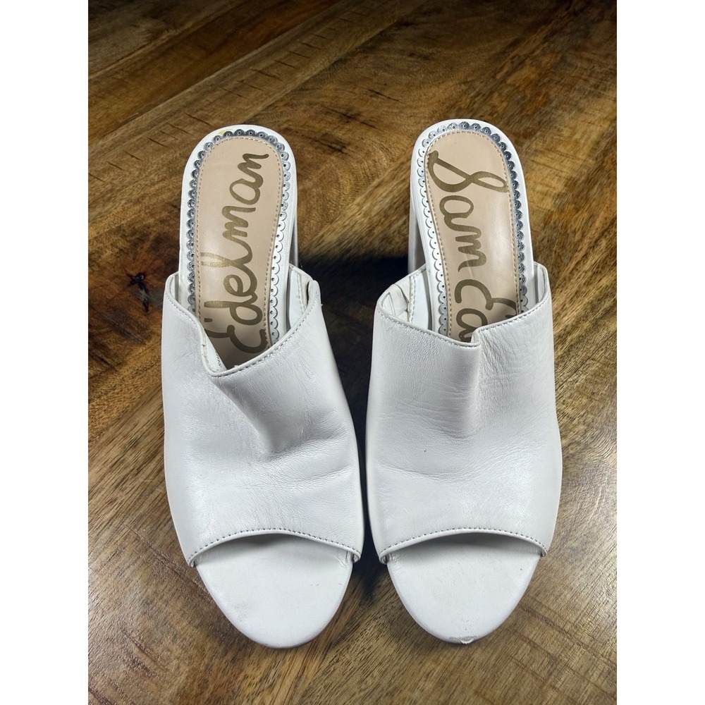 Sam Edelman Leather Platform Slide Sandals Ivory Cream Block Heel Women's Size 6